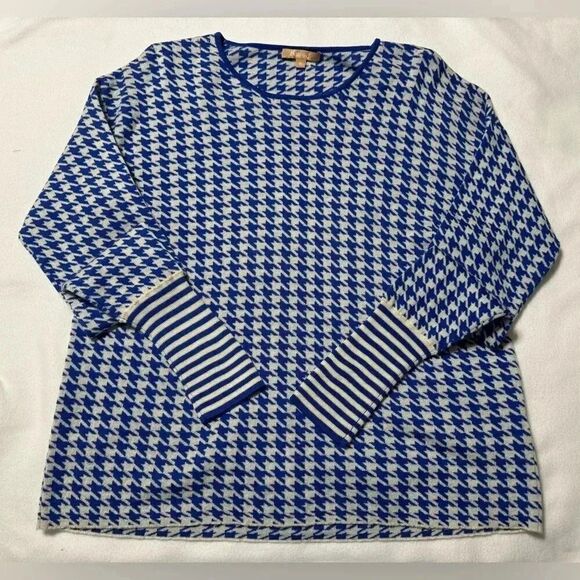 Kier + J 100% Cashmere Sweater | Blue and White Houndsthooth print | Size xl - Picture 2 of 11